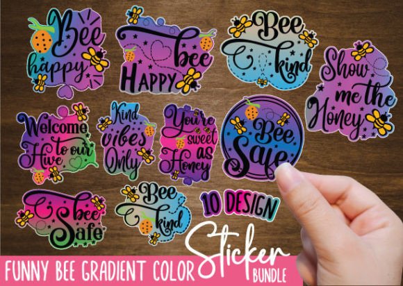 Funny Bee Gradient Color Sticker Bundle Graphics for Crafts