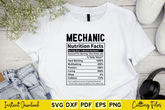 Funny Mechanic Nutrition Facts Svg